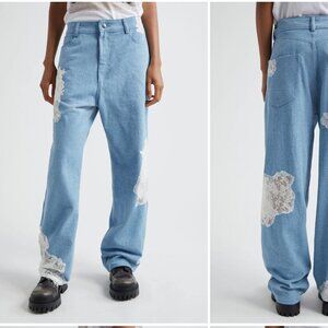 Collina Strada NWT Mikaela Beaded Lace Patched Straight Leg Jeans Medium/28